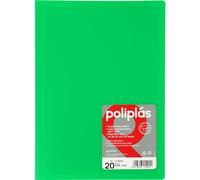 Grafoplas I Classeur avec pochettes en plastique I 20 pochettes transparentes I Taille Folio vert I Série Polyplas Opaque I Fabriquées en Espagne I Couvercles flexibles I Grande capacité de rangement