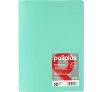 Grafoplas I Classeur avec pochettes en plastique I 20 pochettes transparentes I Taille Folio vert pastel I Série Polyplas Opaque I Fabriquées en Espagne I Couvercles flexibles I Grande capacité de