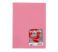 Grafoplas I Classeur avec pochettes en plastique I 40 pochettes transparentes I Taille Folio rose I Série Polyplas Opaque I Fabriquées en Espagne I Couvercles flexibles I Grande capacité de rangement
