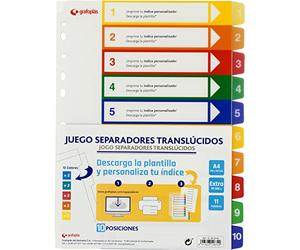 Grafoplás - Intercalaires personnalisables translucides, 10 positions, A4, polypropylène extra 300μ, 11 trous, parfaits pour classeurs