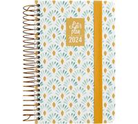 Grafoplás | Petit agenda 2024 | Espagnol | A6 | Design Daisy | 10,5 x 14,9 cm | Avec spirale | Couverture rigide doublée en tissu imprimé| Fermeture élastique | Parfait pour gérer votre temps