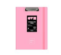 Grafoplas - Presse-papiers avec pince A4+, couvercle et fermeture en caoutchouc, rose pastel, dos courbé à ouverture 360°, résistant et ultra léger, clip métallique, polyfoam, recyclable, pour bureaux