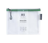 Grafoplás Sac à fermeture éclair EVA A5 | Fabriqué en caoutchouc EVA transparent avec fermeture éclair verte | Parfait pour transporter et protéger tout type d'articles, documents, cosmétiques ou