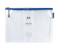 Grafoplás Sac avec fermeture éclair EVA A4 | Fabriqué en caoutchouc EVA transparent avec fermeture éclair de couleur bleue | Parfait pour transporter et protéger tout type d'articles, documents,