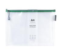 Grafoplás Sac avec fermeture éclair EVA A4 | Fabriqué en caoutchouc EVA transparent avec fermeture éclair de couleur verte | Parfait pour transporter et protéger tout type d'articles, documents,