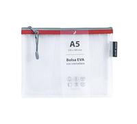 Grafoplás Sac avec fermeture éclair EVA A5 | Fabriqué en caoutchouc EVA transparent | Fermeture éclair couleur rouge | Parfait pour transporter et protéger tout type d'articles, documents, cosmétiques