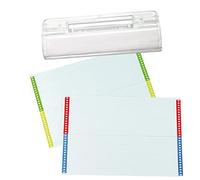 Grafoplas - Sac de 10 visières courtes rigides + 10 bandes de papier pour dossiers suspendus Couleurs rouge, bleu, vert et jaune, visières incurvées de 6,5 cm, vue latérale et frontale