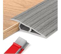 (Grain de bois gris, 10 à 15 mm (H), 1 m (L)) Barre de seuil adhésive en PVC, seuil de porte, profilés de réglage de la hau