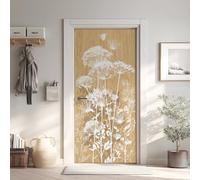 Grain de Bois Poster De Porte Trompe L'oeil, Plante Fougère Blanc Auto-Adhésif Sticker Mural, pour Chambre Salon Cuisine Chêne Clair Stickers Autocollants de Porte 85x215 cm