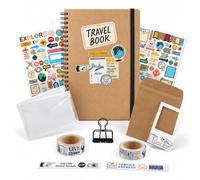 GRAINE CREATIVE - Kit complet carnet de voyage et accessoires - 60 pages - avec stickers, rubans autocollants et accessoires - Carnet de souvenirs, idée cadeaux pour souvenir de voyage