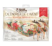 Graine créative Kit calendrier de l'Avent Rennes et Traîneaux DIY 15 x 55 cm Rouge
