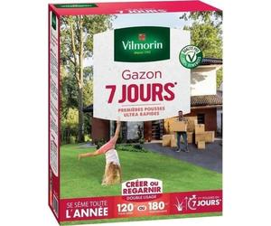 Graines de Gazon Vilmorin 7 Jours, 3 kg, Pelouse 120 m², Prairie 180 m²