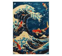 Graiting Affiche En Toile De Paysage Poisson Koi, Fleur Cerisier, Grande Vague, Pin, Murale, Images D'art, Décoration Maison, 1 Pièce(1,20x30cm)