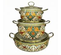 Gralara 3 Pièces Pot Cuisson En Émail Poignées Émaillé Casserole En Émail Cvercle Polyvalent Marmite Poignées pr Familles, Style B