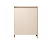 Gralara Armoire à Chaussures Meuble de Rangement Étagère Placard Console en Bois Massif avec Tablette Amovible et Surface Haute Design Gain de Place Adossé au, Blanc Chaud, 80 35 110cm/Deux Portes