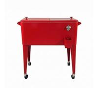 Gralara Chariot Isotherme pour Boissons Chariot à Glacière Seau à Glace Table de Rectangulaire en Métal avec Poignées Latérales et Support Accessoire Adapté Dîners Fêtes Familiales, Rouge
