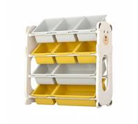Gralara Étagère de Rangement pour Enfants Organisateur Jouets Bibliothèque Ouverte Coffre Rangement Bacs Anglés Ossature Acier Adaptée aux Salles de Jeux, Jaune Et Gris