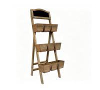 Gralara Étagère Plantes Bois Rustique Support Fleurs Présentoir Étagé Multi Niveaux Structure Échelle Solide avec Trois Bacs Convient Jardin Terrasse Entrée116x39x28cm