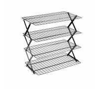 Gralara Grille de Refroidissement Pliable Grille Multi-niveaux Étagère Superposable Support à Pâtisserie Plateau Rétractable en Acier au Carbone Antirouille, 4 Layers