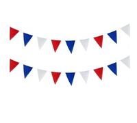 Gralara Guirlande Fanion Triangulaire Bannière Fanion Drapeau Triangle Ornament Fête Lin Tissé Ambiance Discrète Adaptée aux Mariages Goûters d'Enfants, Multicolore, Rouge, Bleu, Blanc