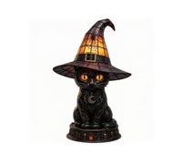 Gralara Lampe Chat Sorcière Usb Veilleuse Résine Figurine Décorative Chapeau de Sorcière Lumineux Style Vitrail Base Solide Alimentation par Usb Ambiance Cosy, USB, Lampe Chat Noir Sorcière A
