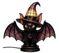 Gralara Lampe Chat Sorcière Usb Veilleuse Résine Figurine Décorative Chapeau de Sorcière Lumineux Style Vitrail Base Solide Alimentation par Usb Ambiance Cosy, USB, Lampe Chat Noir Sorcière C
