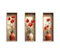 Gralara Lot de 3 Grands Stickers Muraux En Forme de Vase Floral pour Chambre à Coucher, Salon, Maison