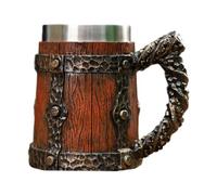 Gralara Mug à Bière Baril Acier Inoxydable Tasse Café Résine Bois Double Paroi Poignée Confortable Design Rétro Adaptée Homme Bureau Cuisine Salon, b