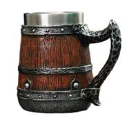 Gralara Mug à Bière Baril Acier Inoxydable Tasse Café Résine Bois Double Paroi Poignée Confortable Design Rétro Adaptée Homme Bureau Cuisine Salon, a