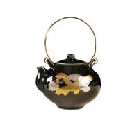 Gralara Petite Théière Décorative Émaillé Théière En Céramique avec Poignée pour Vitrine, 12 12 15cm, Théière À Anse Conique En Glaçure Noire Avec Dorure
