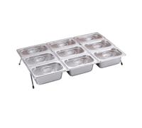 Gralara Station Garniture avec Couvercles Transparent Organisateur Buffet avec Bacs Robuste Organisateur Condiments Couvercles pour Restaurant, 9 Grilles 6.5cm + Support 8cm + Couvercle PC Fermé