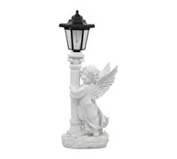 Gralara Statue d'ange solaire d'extérieur avec pilier romain et lanterne - Cadeau pour femme ou maman - Lampe jardin - Sculpture pour balcon, Droite