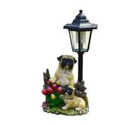 Gralara Statue de Chien Carlin de Jardin, Lampadaire Solaire, Décoration Extérieure Mignonne pour Balcon