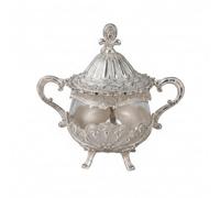 Gralara Sucrier avec Couvercle Style Européen Sucrier avec Deux Poignées Décoratif Récipient pour Café, Verre Argenté, 101-200ml