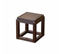 Gralara Tabouret Bas Carré en Bois Tabouret Banc Tabouret d'Appoint Tabouret de Salon Texture Naturelle en Paulownia et Tressage de Rotin Style Vintage, Tabouret Bas Double Face