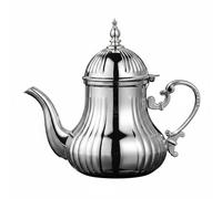 Gralara Théière Acier Inoxydable Pot Boisson Métal Poli Décor Fabrication Orientale Verseuse Classique Couvercle Courbé Adaptée Réunions Famille Maison, Marocain, Argenté, Rayures Verticales
