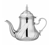 Gralara Théière Acier Inoxydable Pot Boisson Métal Poli Décor Fabrication Orientale Verseuse Classique Couvercle Courbé Adaptée Réunions Famille Maison, Théière Marocaine À Rayures Obliques, Argentée