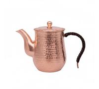 Gralara Théière en Cuivre Massif Bouilloire à Bec pour Thé Infuseur en Cuivre Intégré Texture Frappe Main Préhension Sûre Chaleur Uniforme Convient au Service à Table Cérémonies Cadeaux, Bec Courbé