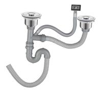 Gralara Tuyau de Vidange Évier de Cuisine Bouchon Panier Filtre Flexible Système Évacuation Acier Inoxydable Installation Facile Adapté Cuisine Maison Lave-va, Double emplacement