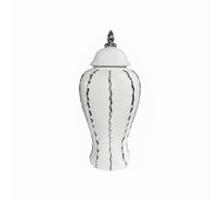 Gralara Vase de Rangement en Céramique Pot Décoratif avec Couvercle Urne avec Bouton Corps Arrondi Base Étroit Finition Émaillée Adapté au Salon Bureau, Argent, Blanc Et Argent, Grand 45cm