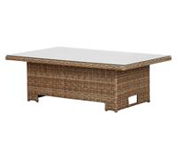 Gram Table de jardin 134 x 84 cm H 68/44, avec fonction élévatrice, avec plateau en verre, naturel.
