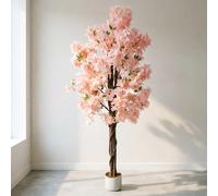 Grand arbre artificiel de cerisier en fleurs pour la décoration de la maison et de mariage - Plante réaliste à fleurs roses artificielles en pot, verdure décorative élégante pour salon, entrée, Pink C