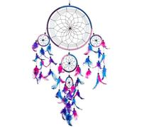 Grand Attrape rêve Bleu Roi, Rose, Violet Dreamcatcher à Perles & à Plumes Fait Main, Capteur de Rêves Multicolore(22x60 cm)