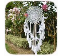 Grand attrape-rêves Boho en macramé à plumes blanches, décoration murale Vintage pour mariage et maison, cercle de 35cm, 115cm de L