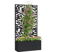 Grand bac à plantes d'extérieur - Bac à plantes avec brise-vue et treillis - Bois - Autoportant ou fixé au mur - 61 × 23 × 113 cm - Noir
