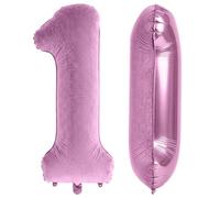 Grand ballon chiffre 1 en velours texturé mat floqué pour décoration de fête d'anniversaire de garçons et filles - 101,6 cm - rose