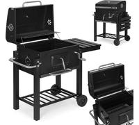 Grand barbecue de jardin au charbon de bois avec couvercle, thermomètre, étagères, roues, ventilateur