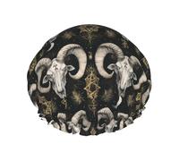 Grand bonnet de douche réutilisable pour femme - Tendance et confortable - Imprimé tête de mort de bélier mystique double couche pour la douche avec corde élastique et doublure en PEVA