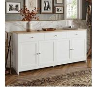 Grand Buffet Cuisine 160x37x75cm en Bois MDF 4 Portes & 3 Tiroirs avec Étagères Réglables Chic Beistellschrank Blanc et Chêne