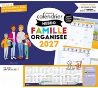 Grand Calendrier Hebdo Famille Organisée - Avec 1 Stylo Et 2 Trombones
